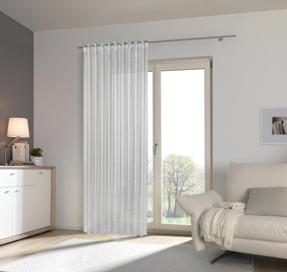 FERTIGVORHANG transparent  - Grau, Basics, Textil (140/245cm) - Esposa