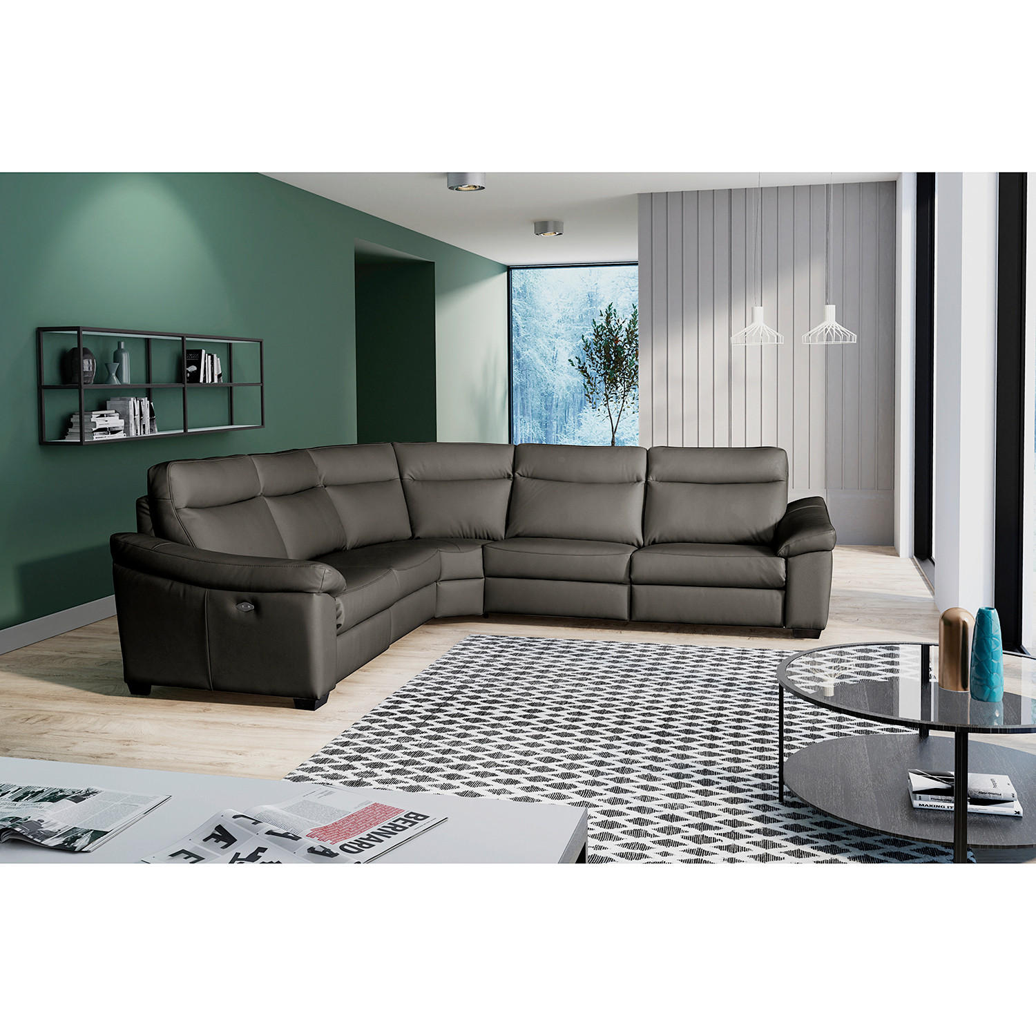 ECKSOFA Anthrazit Echtleder  - Anthrazit/Schwarz, Design, Leder/Holz (299/299cm) - Livetastic