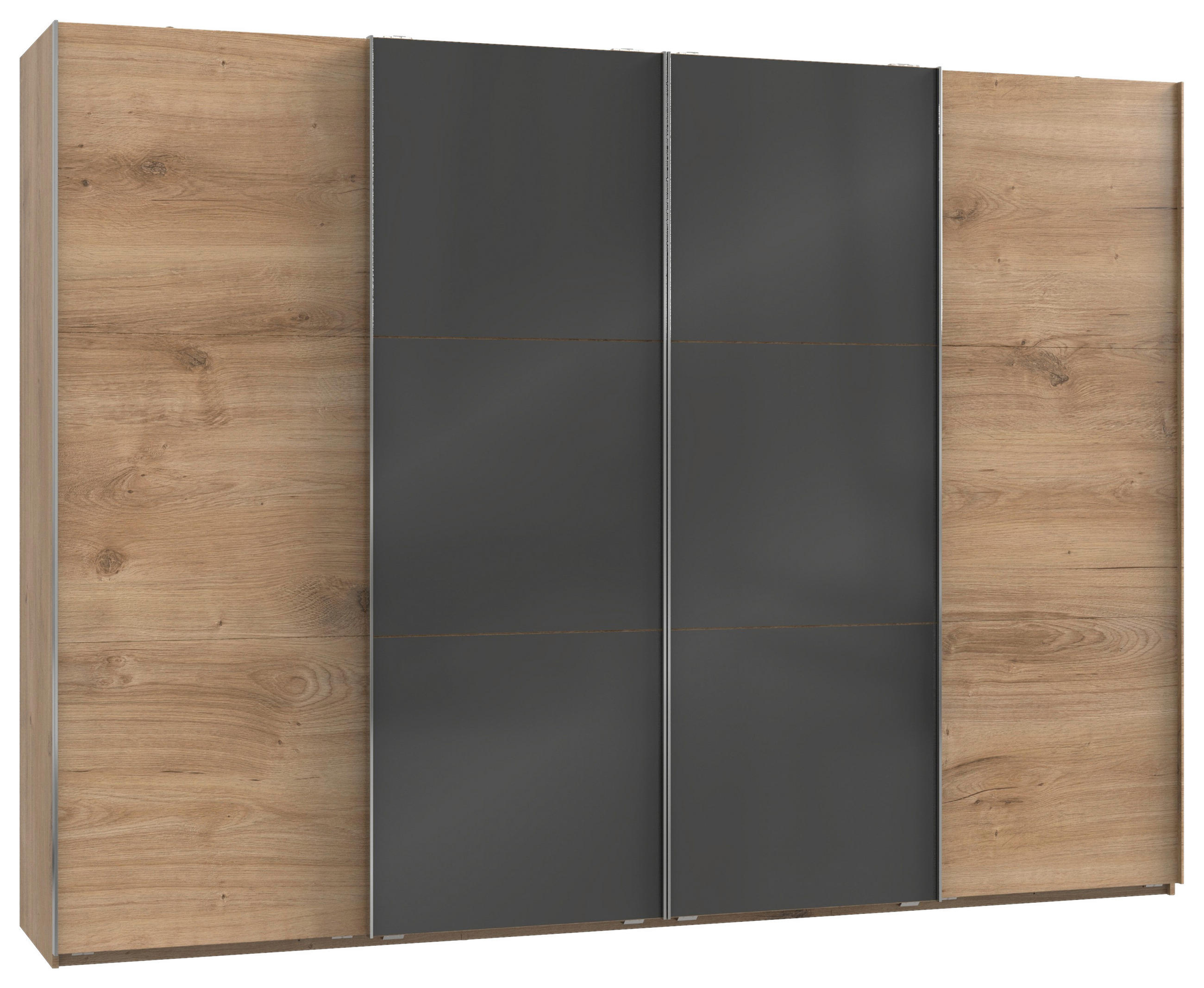 SCHWEBETÜRENSCHRANK 300/216/65 cm 4-türig Grau, Eichefarben  - Chromfarben/Eichefarben, MODERN, Holzwerkstoff (300/216/65cm) - MID.YOU
