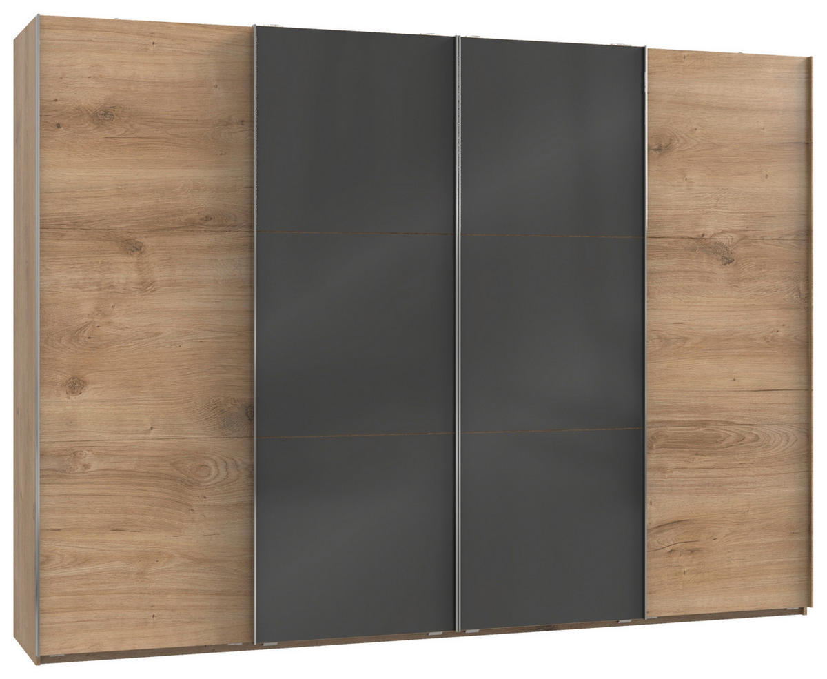 SCHWEBETÜRENSCHRANK in Grau, Eichefarben  - Chromfarben/Eichefarben, Modern, Holzwerkstoff (300/216/65cm) - MID.YOU