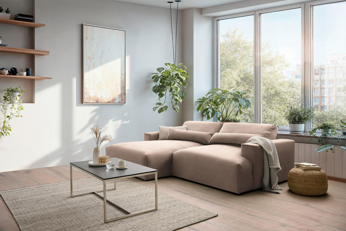 ECKSOFA Struktur Hellbraun  - Hellbraun/Schwarz, Design, Kunststoff/Textil (187/267cm) - Stylife