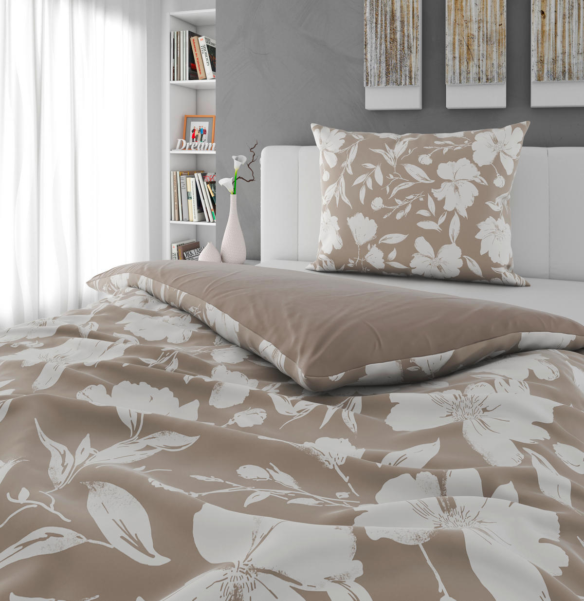 WENDEBETTWÄSCHE Mavie Satin 140/200 cm  - Taupe, KONVENTIONELL, Textil (140/200cm) - Novel