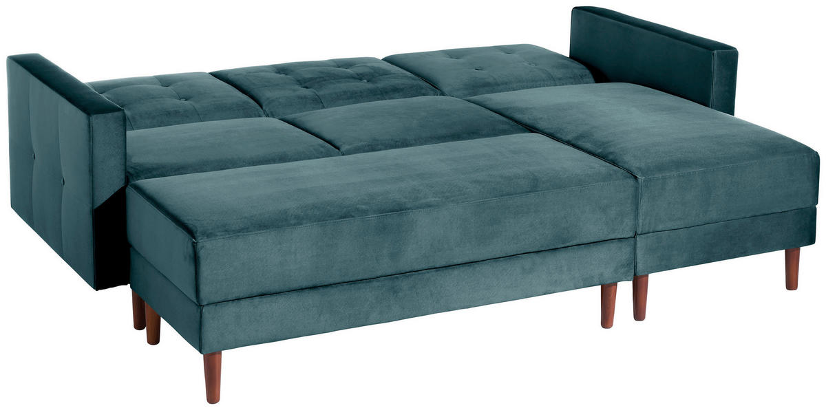 ECKSCHLAFSOFA inkl. Hocker in Blau Textil   - Blau/Eschefarben, Design, Holz/Textil (223/152cm) - Max Winzer