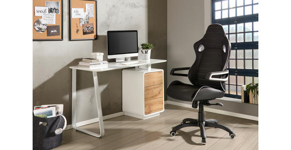 SCHREIBTISCH 140/44-60/76 cm in Weiß, Eichefarben - Eichefarben/Weiß, Design, Holzwerkstoff/Metall (140/44-60/76cm) - Xora