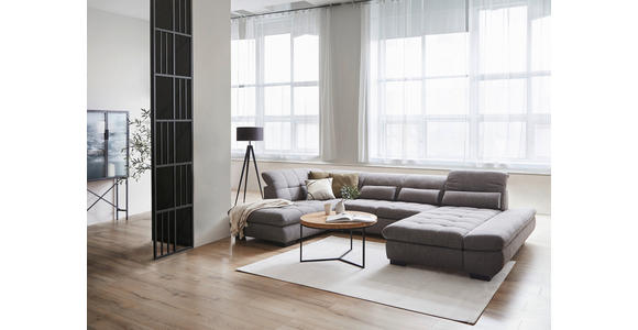 WOHNLANDSCHAFT Blau, Grau Mikrofaser  - Blau/Schwarz, Design, Textil/Metall (204/350/211cm) - Xora