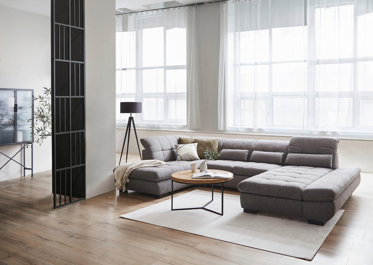 WOHNLANDSCHAFT in Mikrofaser Blau, Grau  - Blau/Schwarz, Design, Textil/Metall (204/350/211cm) - Xora
