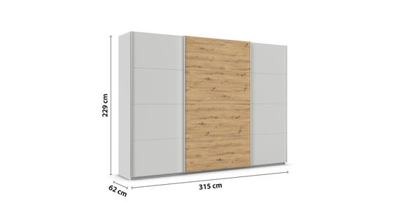 SCHWEBETÜRENSCHRANK  in Eiche Artisan, Seidengrau  - Seidengrau/Alufarben, KONVENTIONELL, Holzwerkstoff/Metall (315/229/62cm) - Xora