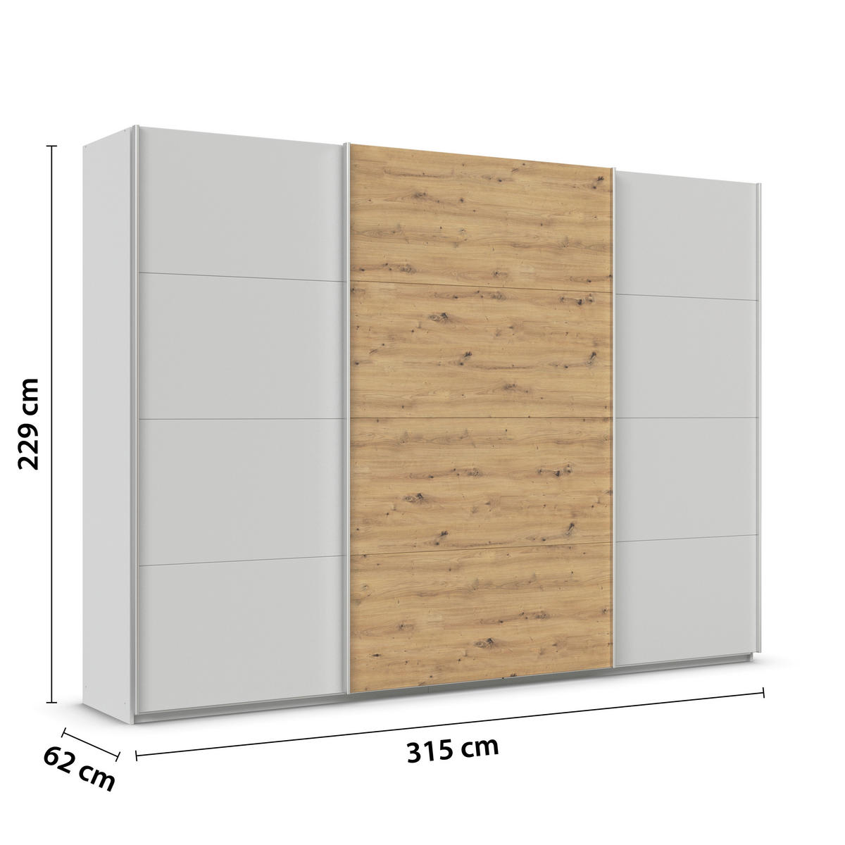 SCHWEBETÜRENSCHRANK  in Eiche Artisan, Seidengrau  - Seidengrau/Alufarben, KONVENTIONELL, Holzwerkstoff/Metall (315/229/62cm) - Xora