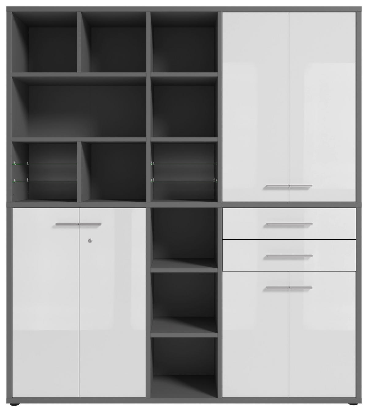 AKTENSCHRANK Grau, Weiß  - Weiß/Grau, MODERN, Glas/Holzwerkstoff (191/215,4/40cm)