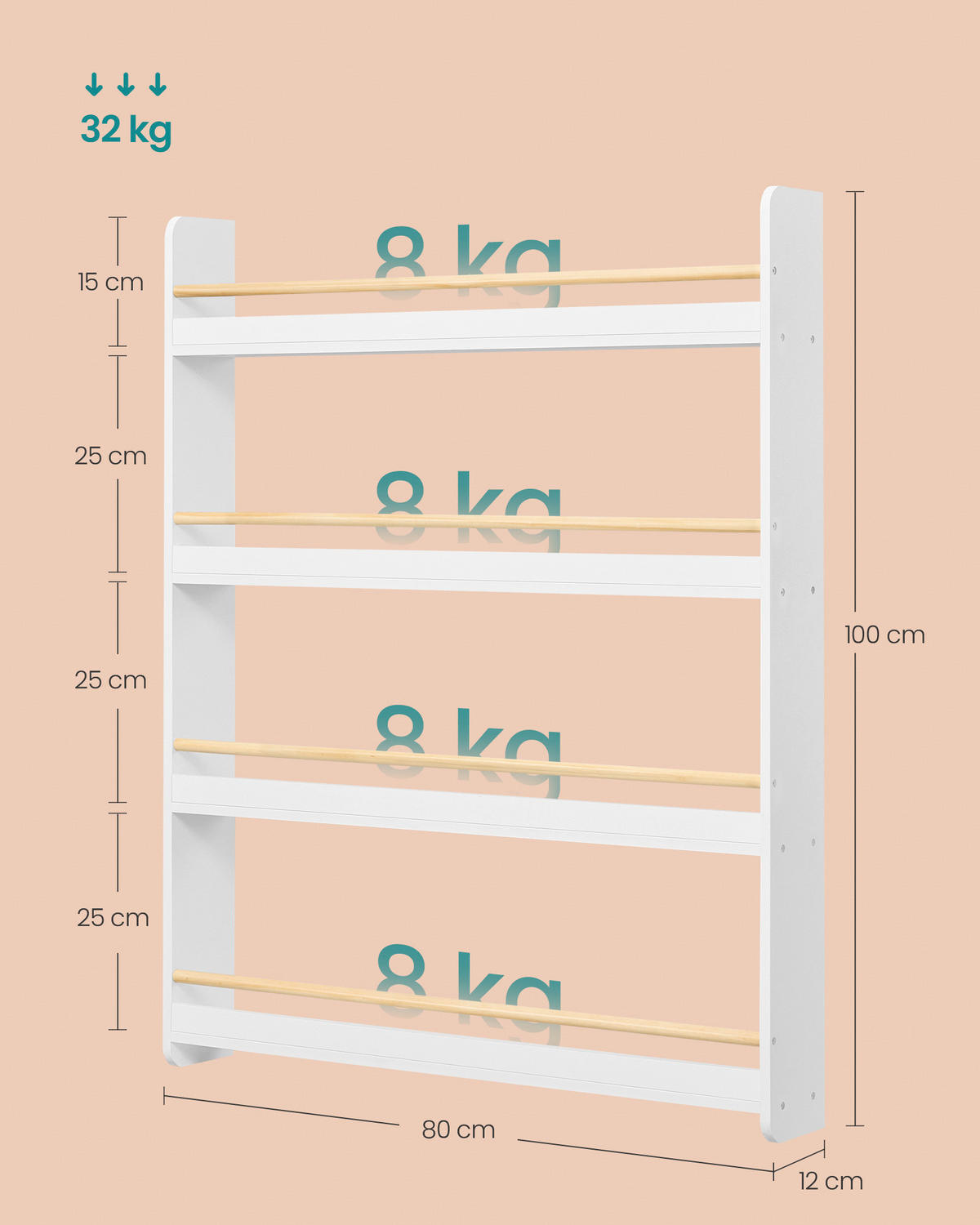 KINDERREGAL 80/100/12 cm  - Naturfarben/Weiß, MODERN, Holz/Holzwerkstoff (80/100/12cm) - MID.YOU