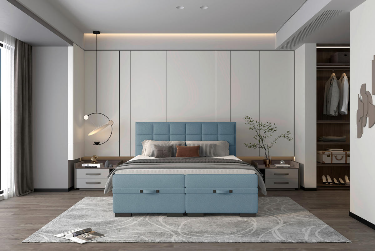 BOXSPRINGBETT 180/200 cm  in Blau  - Blau/Schwarz, Konventionell, Kunststoff/Textil (180/200cm) - home24