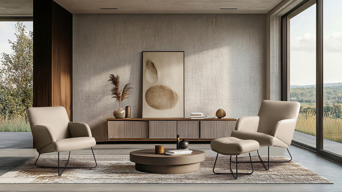 SESSELSET in Lederlook Beige  - Beige, Design, Textil/Metall (67/87/74cm) - Livetastic