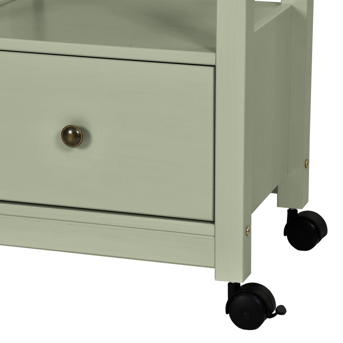 SERVIERWAGEN Pinie massiv Braun, Olivgrün  - Zinkfarben/Olivgrün, MODERN, Holz/Kunststoff (50/90,6/40cm) - Livetastic