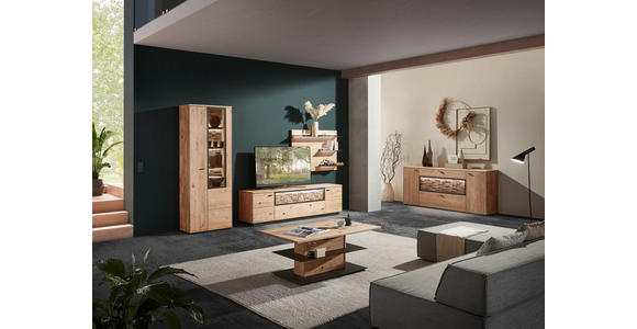 WOHNWAND in Wildeiche 328,8/207,1/45,2 cm - Wildeiche/Graphitfarben, Natur, Glas/Holz (328,8/207,1/45,2cm) - Valnatura