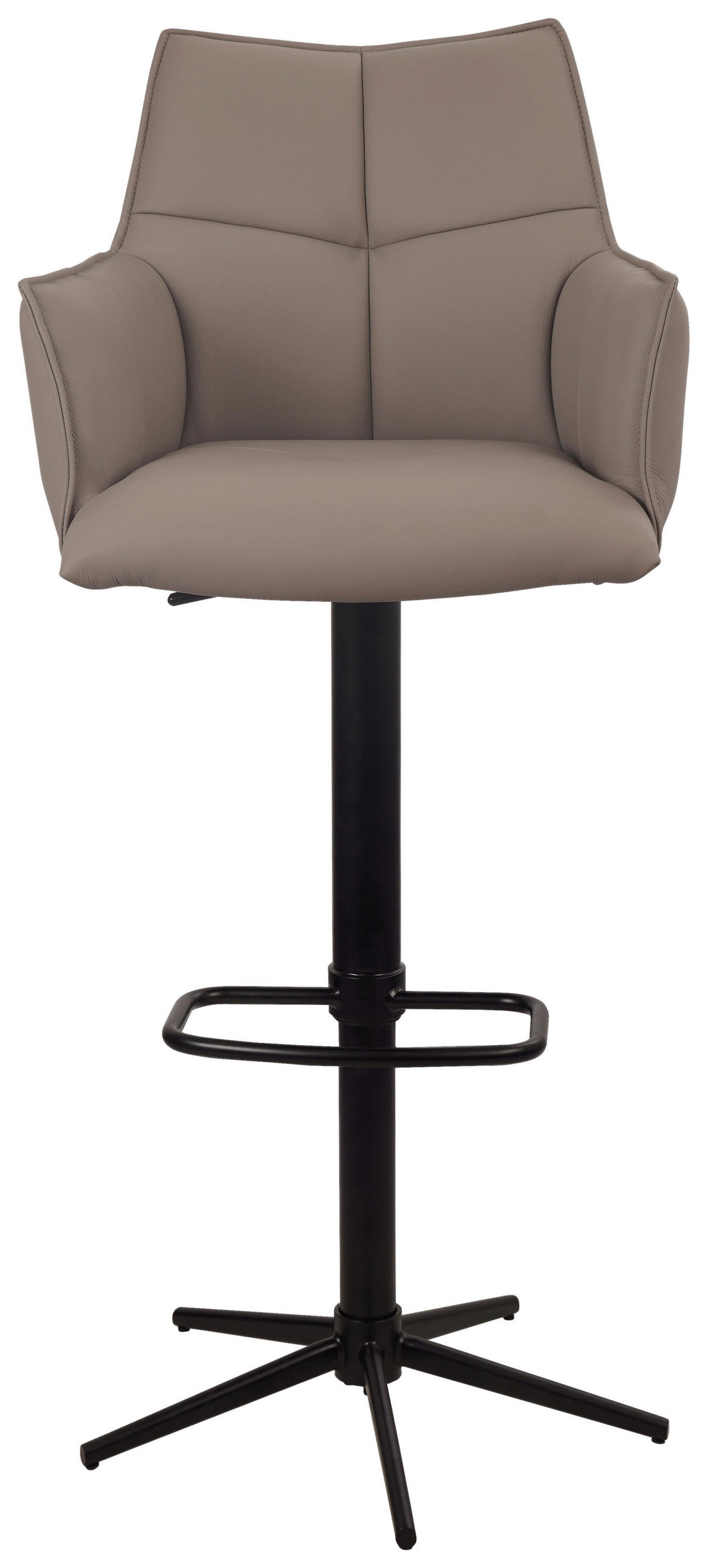 BARHOCKER Echtleder Schwarz, Taupe Eisen Sitzfläche 360° drehbar  - Taupe/Schwarz, Design, Leder/Metall (54/96-121/56cm) - Novel