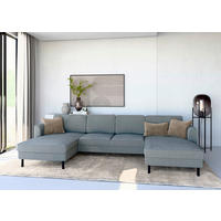 WOHNLANDSCHAFT Dunkelgrau Cord  - Dunkelgrau/Schwarz, MODERN, Textil/Metall (161/306/161cm) - Trendmanufaktur