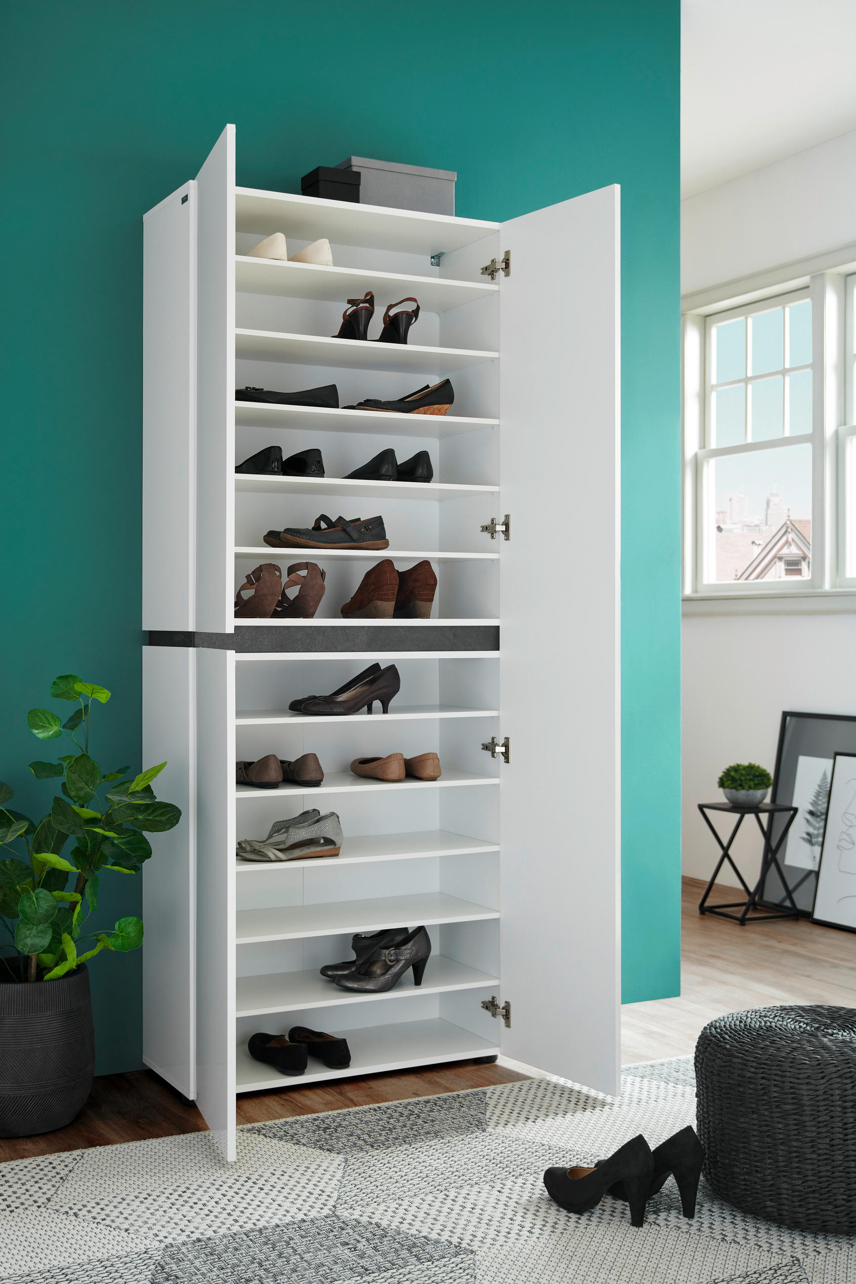 SCHUHSCHRANK Anthrazit, Weiß - Anthrazit/Weiß, Design (80,1/200/34cm) - Voleo