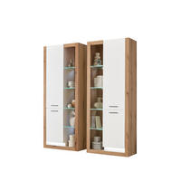 WOHNWAND 2-teilig  in Weiß, Eichefarben  180/195/37 cm  - Eichefarben/Schwarz, Design, Glas/Holzwerkstoff (180/195/37cm) - MID.YOU