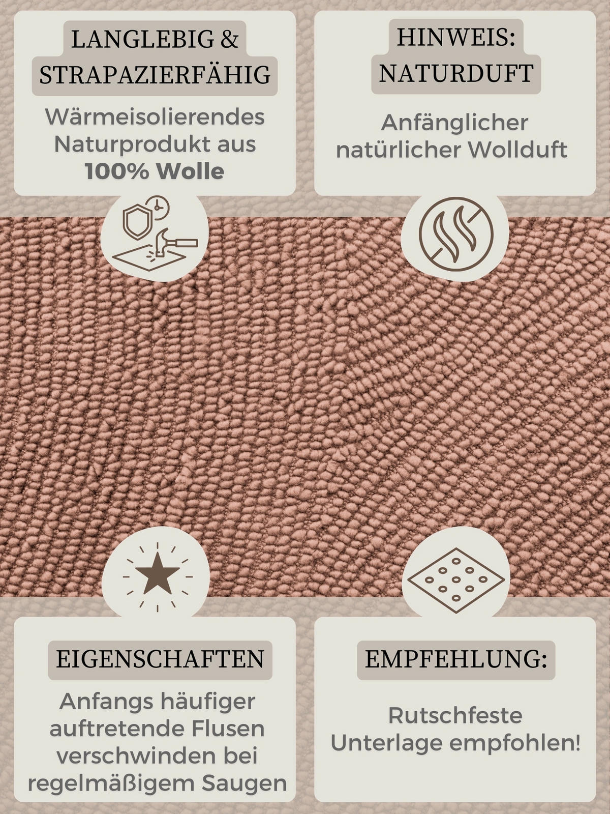 WOLLTEPPICH 200/300 cm Calmio Altrosa rechteckig  - Altrosa, Basics, Textil (200/300cm) - Hanse Home