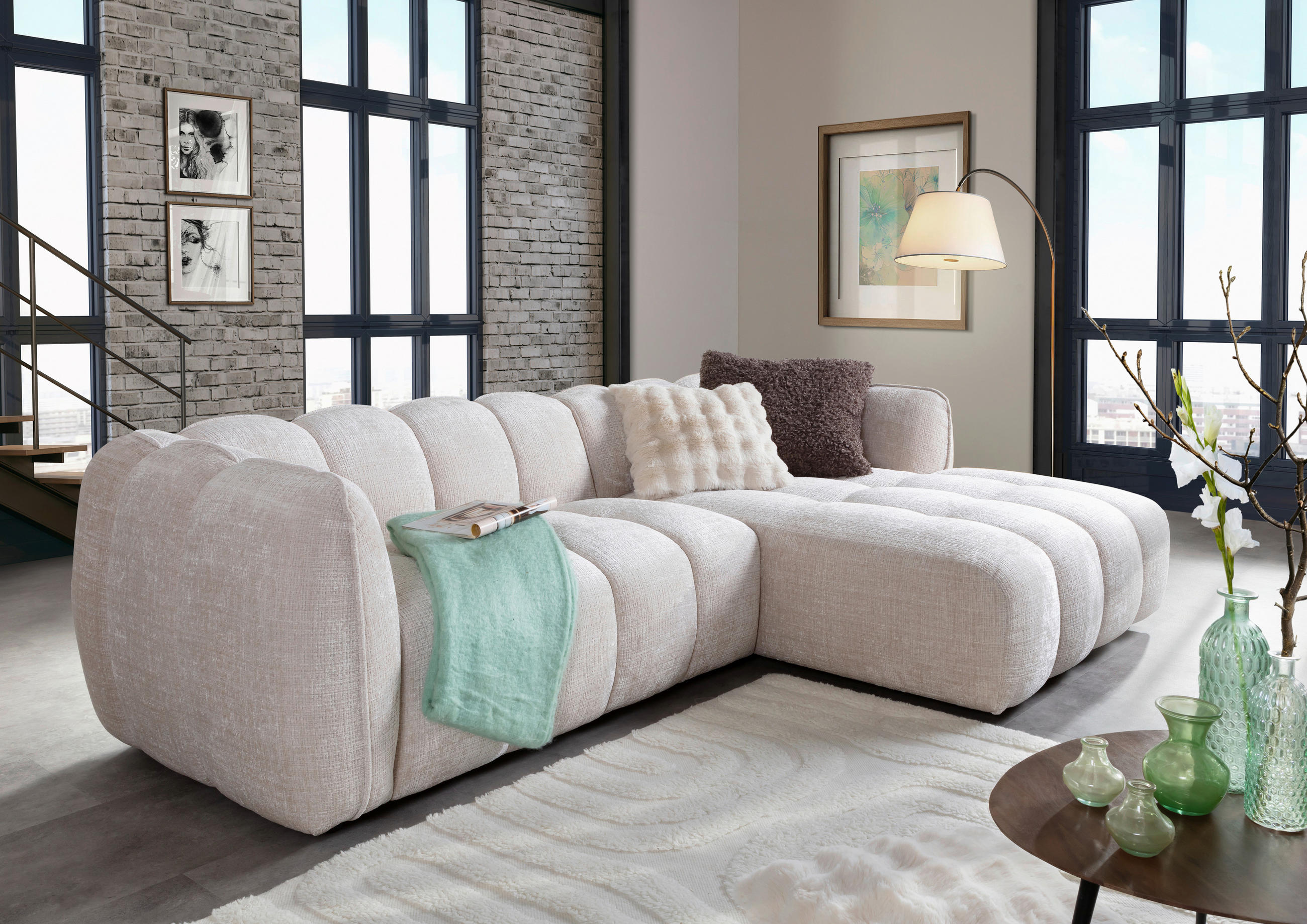 ECKSOFA Creme Chenille  - Creme/Schwarz, KONVENTIONELL, Kunststoff/Textil (272/172cm) - Carryhome