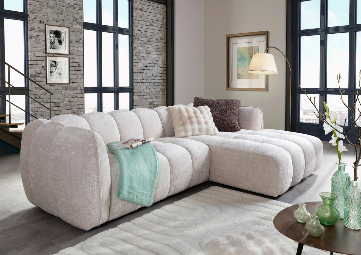 ECKSOFA Chenille Creme  - Creme/Schwarz, Konventionell, Kunststoff/Textil (272/172cm) - Carryhome