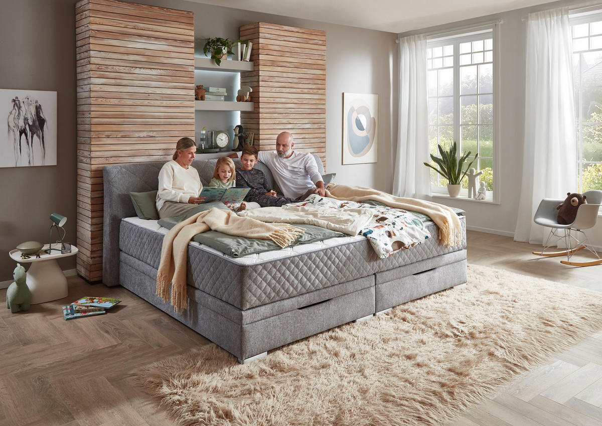 FAMILIENBETT - Chromfarben/Grau, KONVENTIONELL, Kunststoff/Textil (240/200cm) - Boxxx