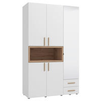 KLEIDERSCHRANK 134,5/226,5/56 cm,  in Weiß, Eiche Artisan, 5 Tür(en)  - Beigebraun/Weiß, MODERN, Glas/Holzwerkstoff (134,5/226,5/56cm) - MID.YOU