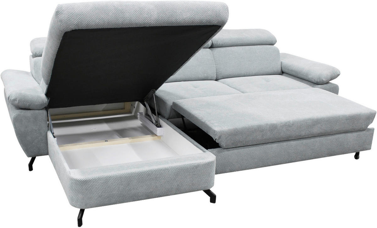 ECKSOFA OMEGA in Chenille Grau  186/280 cm  - Schwarz/Grau, Design, Textil/Metall (186/280cm) - MID.YOU