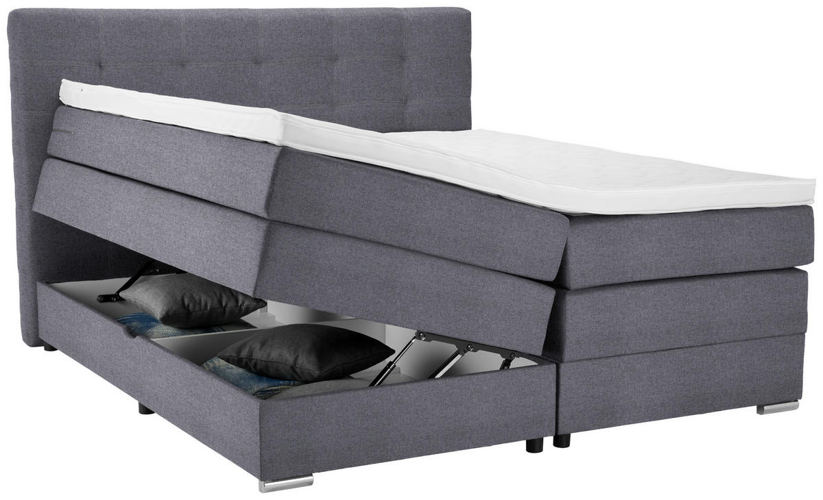 BOXSPRINGBETT 160/200 cm  in Blaugrau  - Silberfarben/Blaugrau, KONVENTIONELL, Holz/Holzwerkstoff (160/200cm) - Moderano