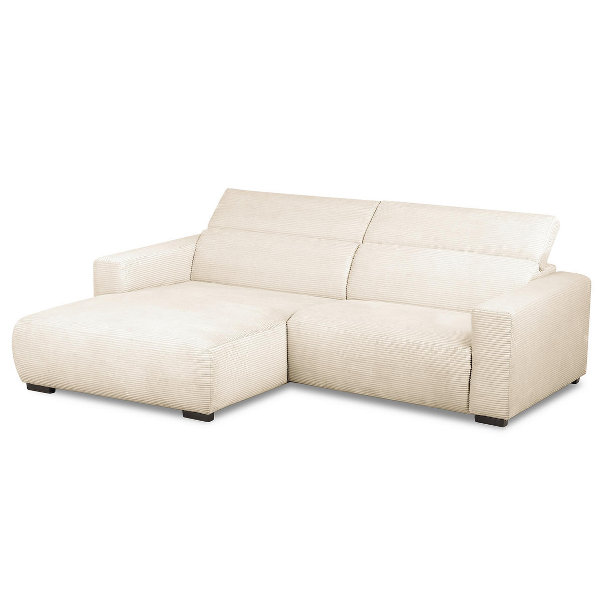 ECKSOFA RENO Beige Cord Relaxfunktion, Kopfteilverstellung  - Beige/Schwarz, Design, Kunststoff/Textil (184/248cm) - Livetastic