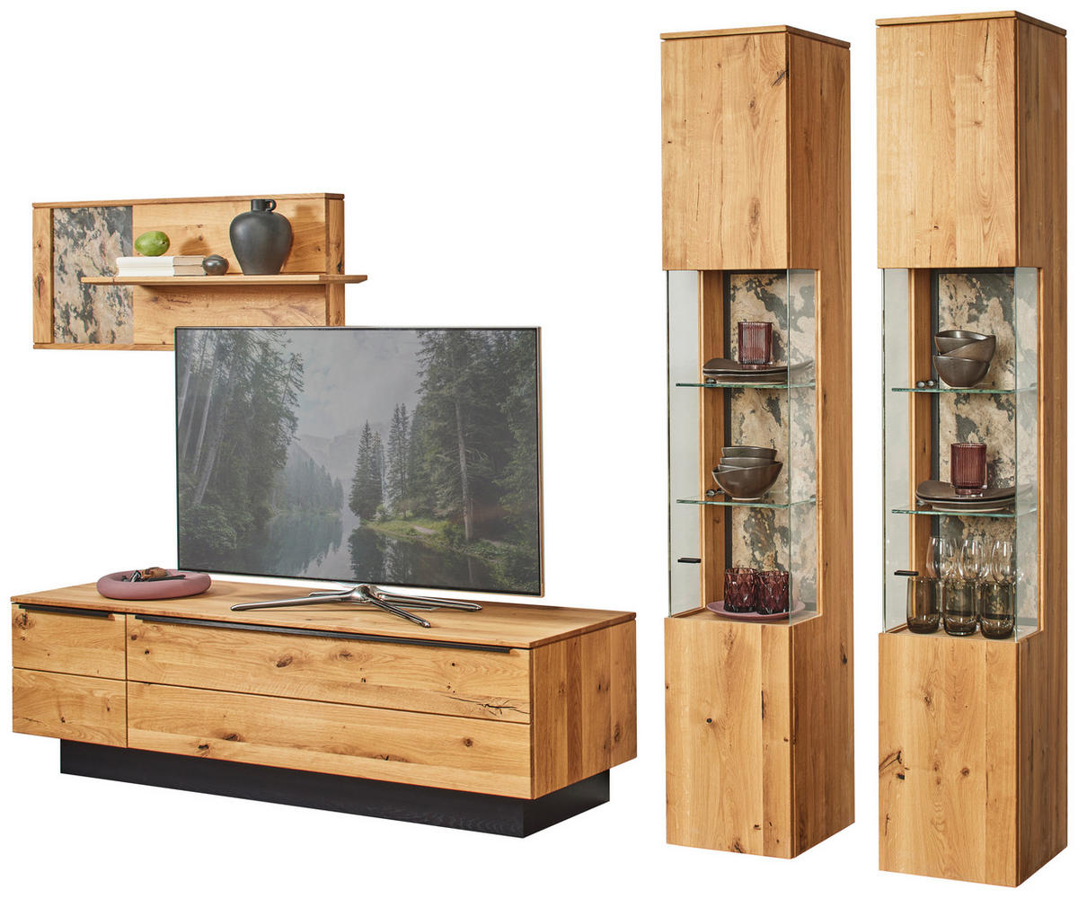 WOHNWAND  in Eichefarben 298/205,7/53,7 cm  - Eichefarben/Schwarz, Natur, Glas/Holz (298/205,7/53,7cm) - Valnatura