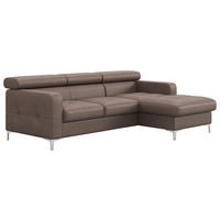 ECKSOFA Hellbraun Echtleder Bettkasten, Schlaffunktion, Kopfteilverstellung, Kopfstütze  - Chromfarben/Hellbraun, Design, Leder/Metall (227/168cm) - Livetastic