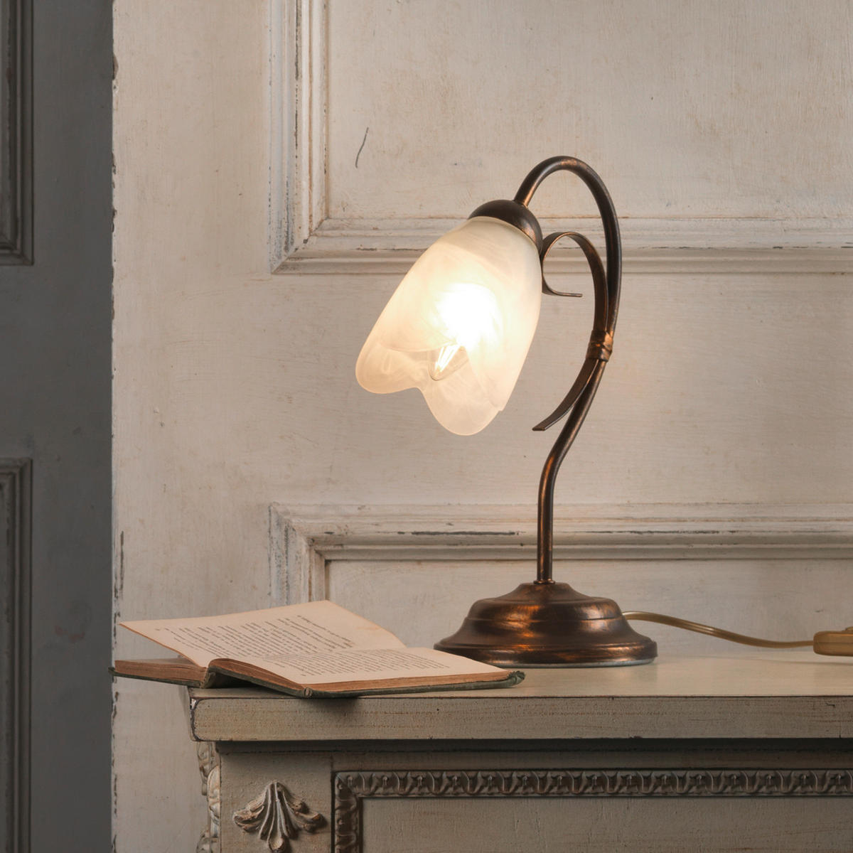 TISCHLEUCHTE 25/35 cm   - Braun/Weiß, KONVENTIONELL, Glas/Kunststoff (25/35cm)
