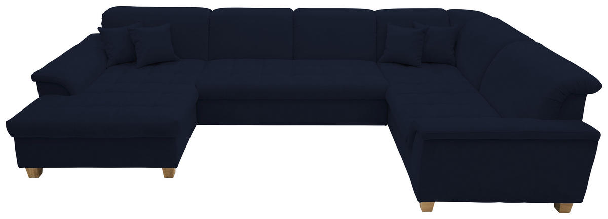 WOHNLANDSCHAFT in Mikrofaser Dunkelblau  - Eichefarben/Dunkelblau, KONVENTIONELL, Holz/Textil (162/344/206cm) - MID.YOU