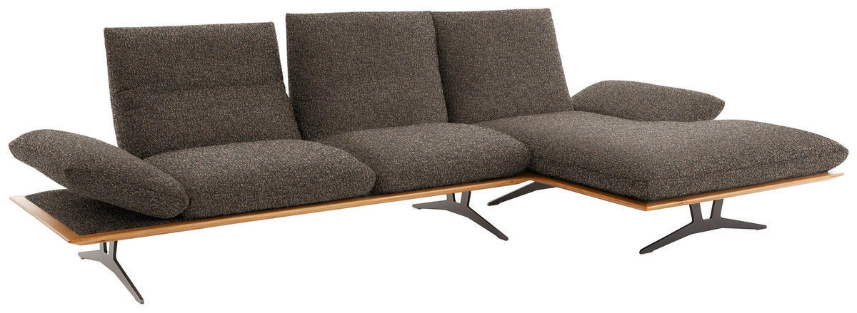 ECKSOFA in Flachgewebe Dunkelbraun  - Dunkelbraun/Schwarz, Design, Holz/Textil (314/159cm) - Dieter Knoll