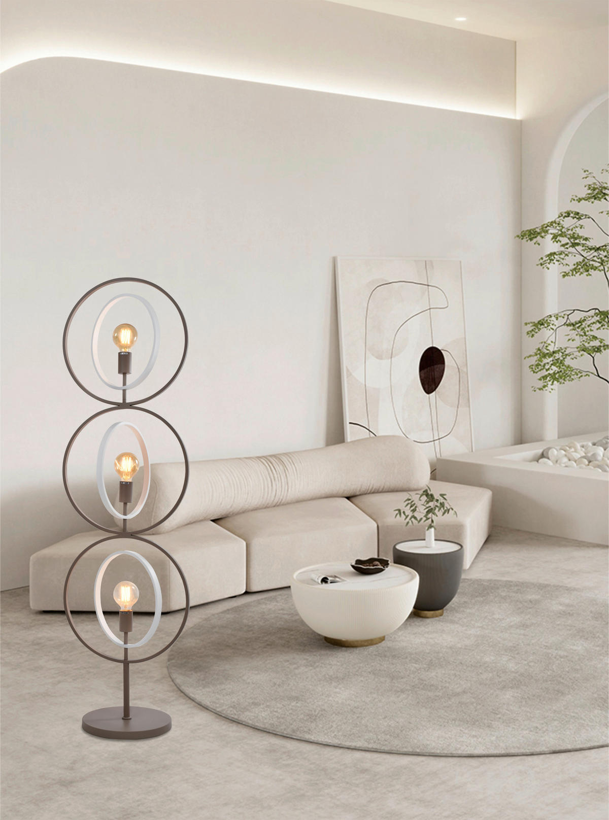 STEHLEUCHTE Montpellier 40/140/30 cm  - Sandfarben/Weiß, Design, Kunststoff/Metall (40/140/30cm)