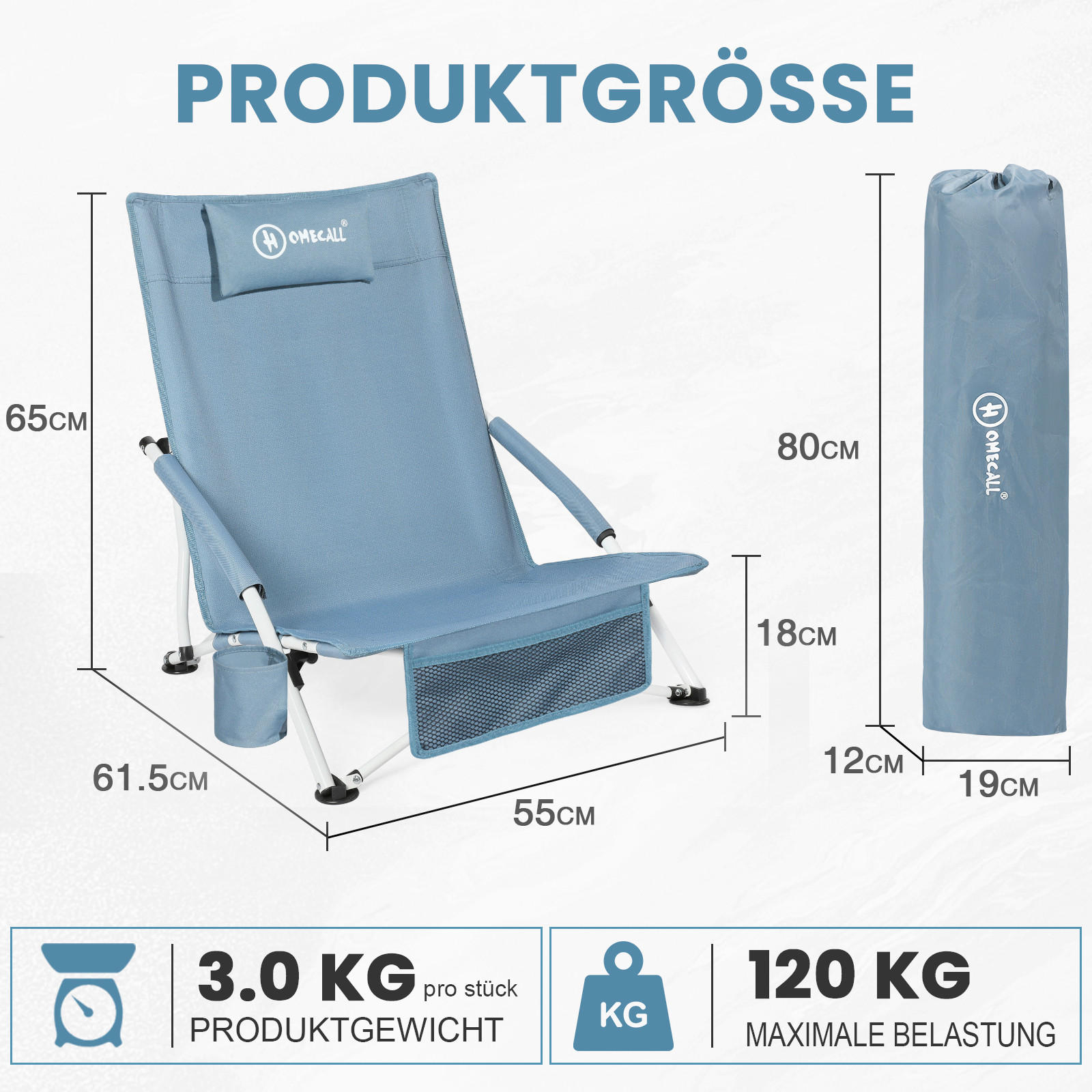 STRANDSTUHL-SET Stahl Blau  - Blau, Basics, Textil/Metall (55/60/65cm) - Modante