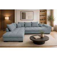 ECKSOFA ATLANTA Hellblau Struktur Liegefläche im Originalstoff  - Schwarz/Hellblau, Design, Textil/Metall (202/298cm) - MID.YOU