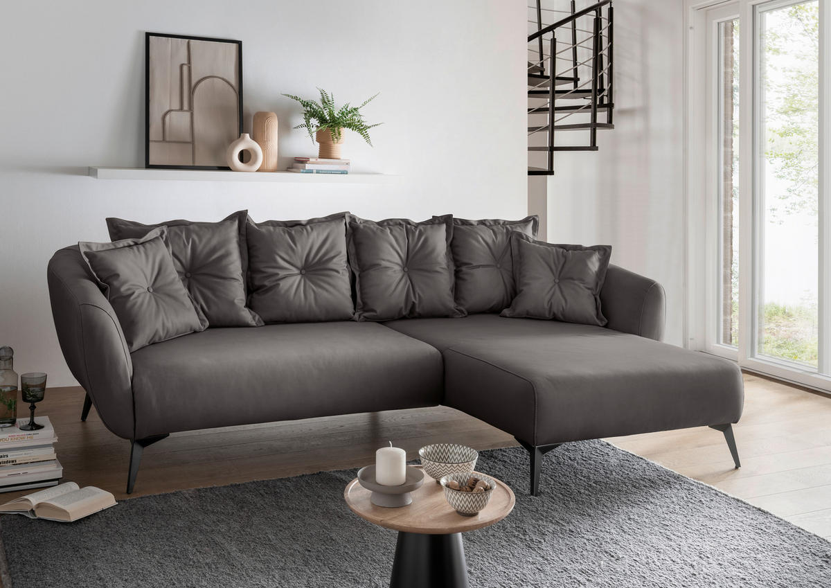 ECKSOFA in Lederlook Anthrazit  - Anthrazit/Schwarz, Modern, Textil/Metall (277/162cm) - Livetastic