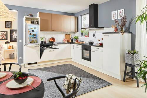 ECKKÜCHE 270/330 cm  in Weiß, Bronzefarben  - Schwarz/Weiß, Design, Holzwerkstoff/Metall (270/330cm) - Xora