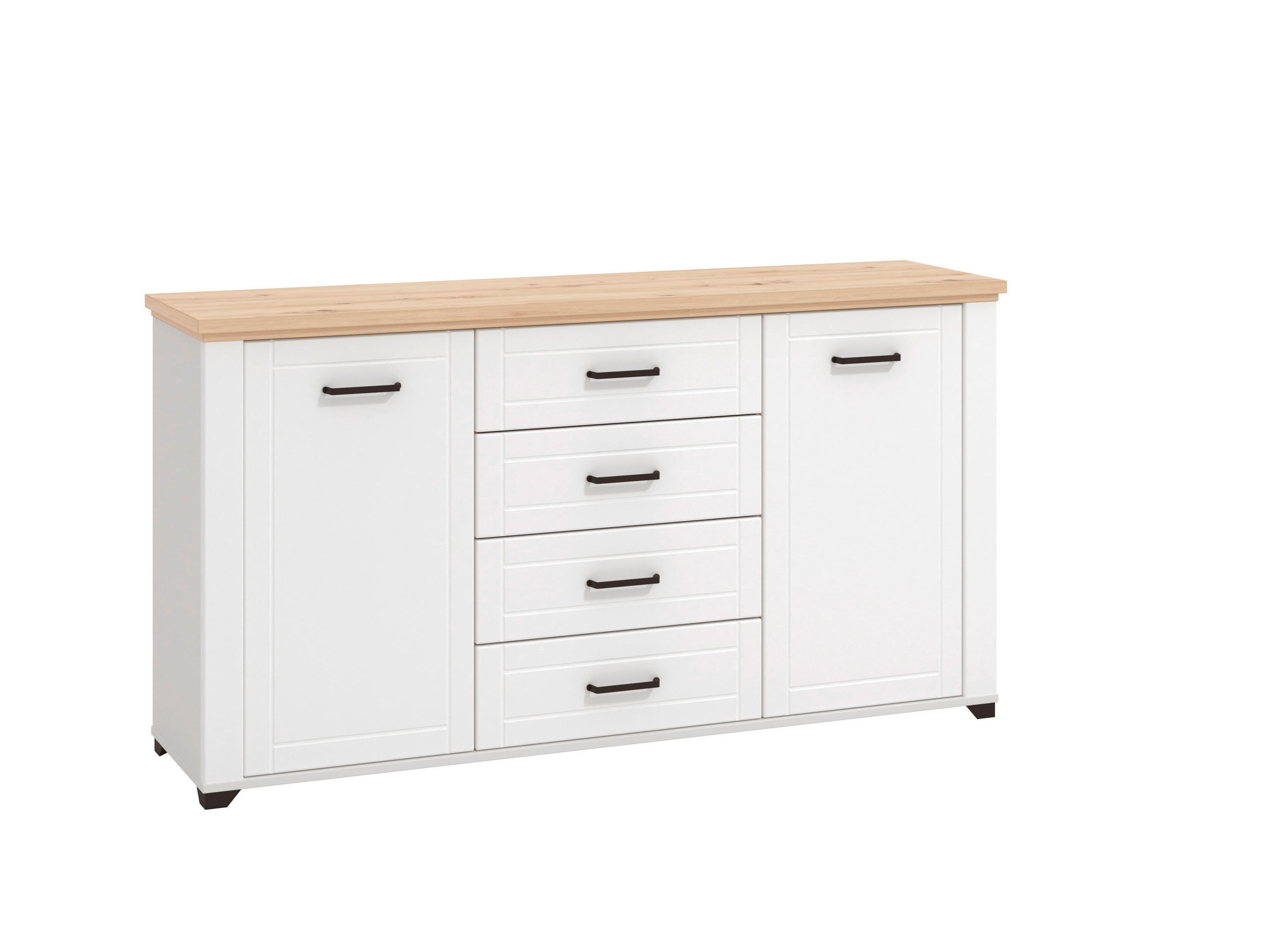 KOMODA, bílá, dub artisan, 161/86/41 cm - bílá/dub artisan, Basics, kov/kompozitní dřevo (161/86/41cm) - Landscape