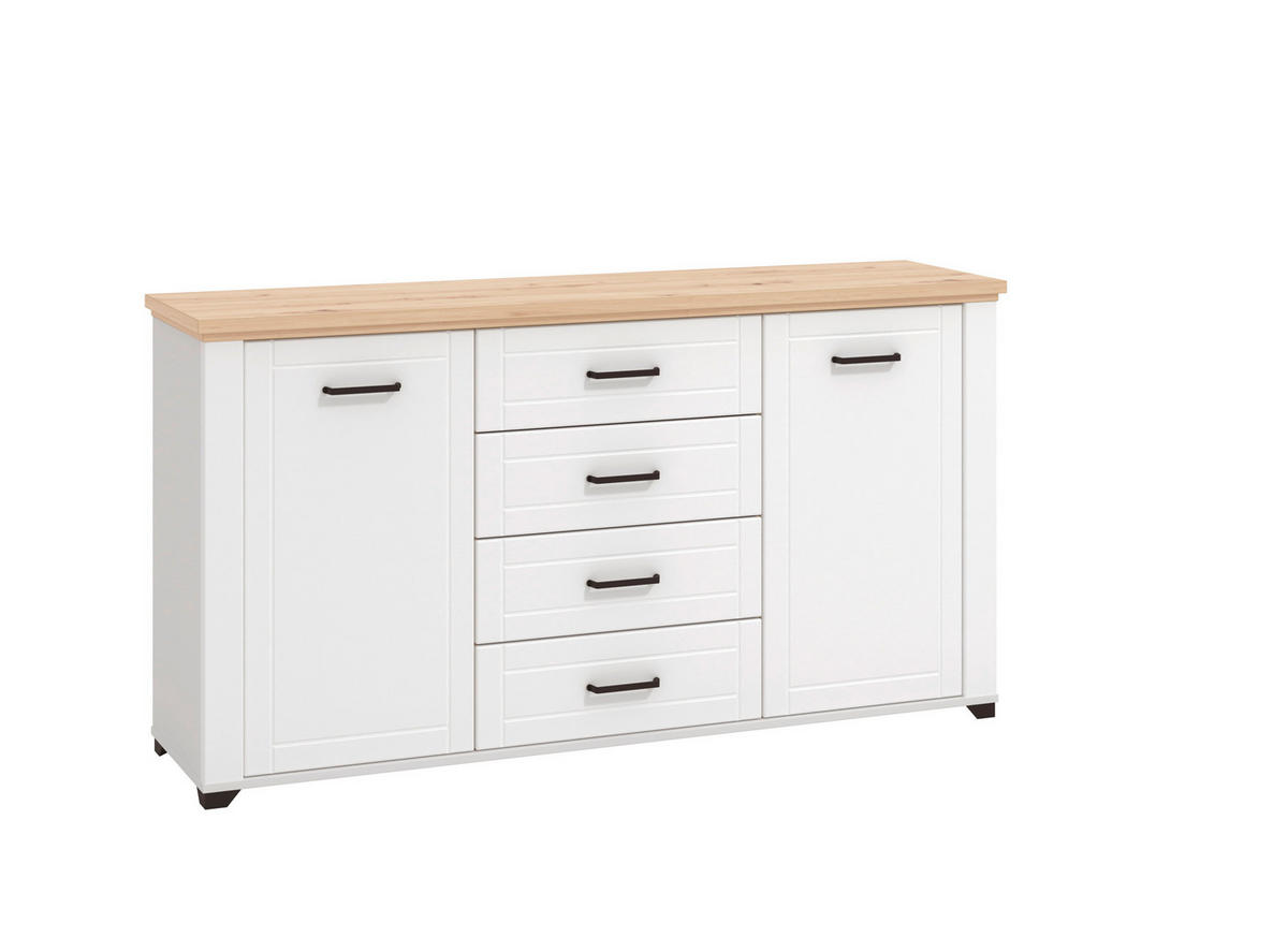 KOMODA, biela, dub artisan, 161/86/41 cm - biela/dub artisan, Basics, kov/kompozitné drevo (161/86/41cm) - Landscape