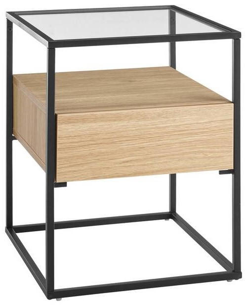 BEISTELLTISCH 43/43/54 cm Schwarz, Eichefarben quadratisch  - Eichefarben/Schwarz, Glas/Holzwerkstoff (43/43/54cm) - Xora