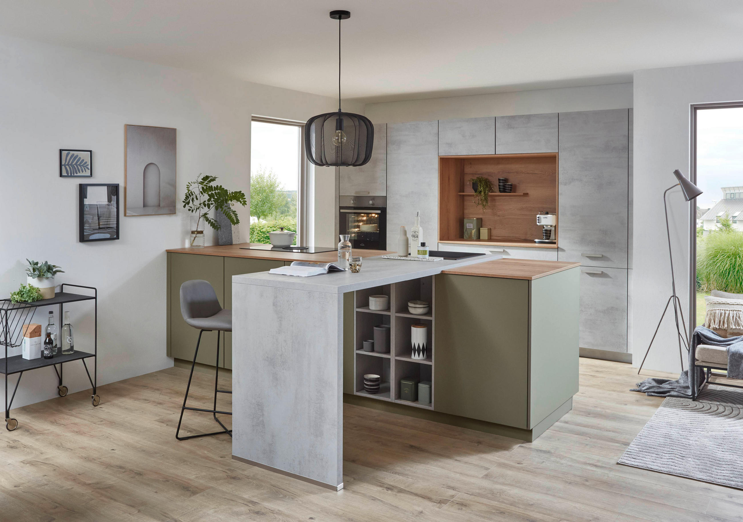 EINBAUKÜCHE  310 cm  - Edelstahlfarben/Eichefarben, Design, Holzwerkstoff/Metall (310cm) - Nobilia