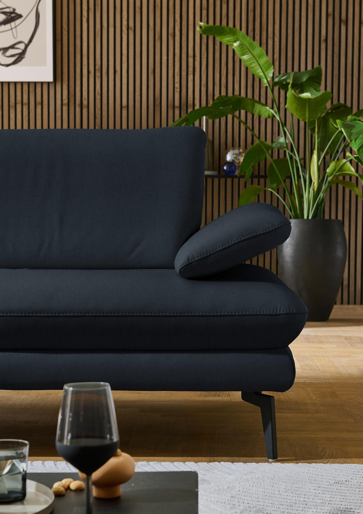 ECKSOFA in Echtleder Dunkelblau  - Schwarz/Dunkelblau, Design, Leder/Metall (195/308cm) - Dieter Knoll