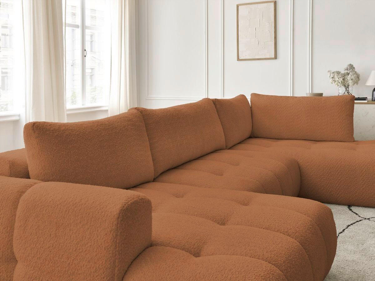 WOHNLANDSCHAFT  FUJI  Orange Bouclé  - Schwarz/Orange, MODERN, Kunststoff/Textil (160/377/204cm)