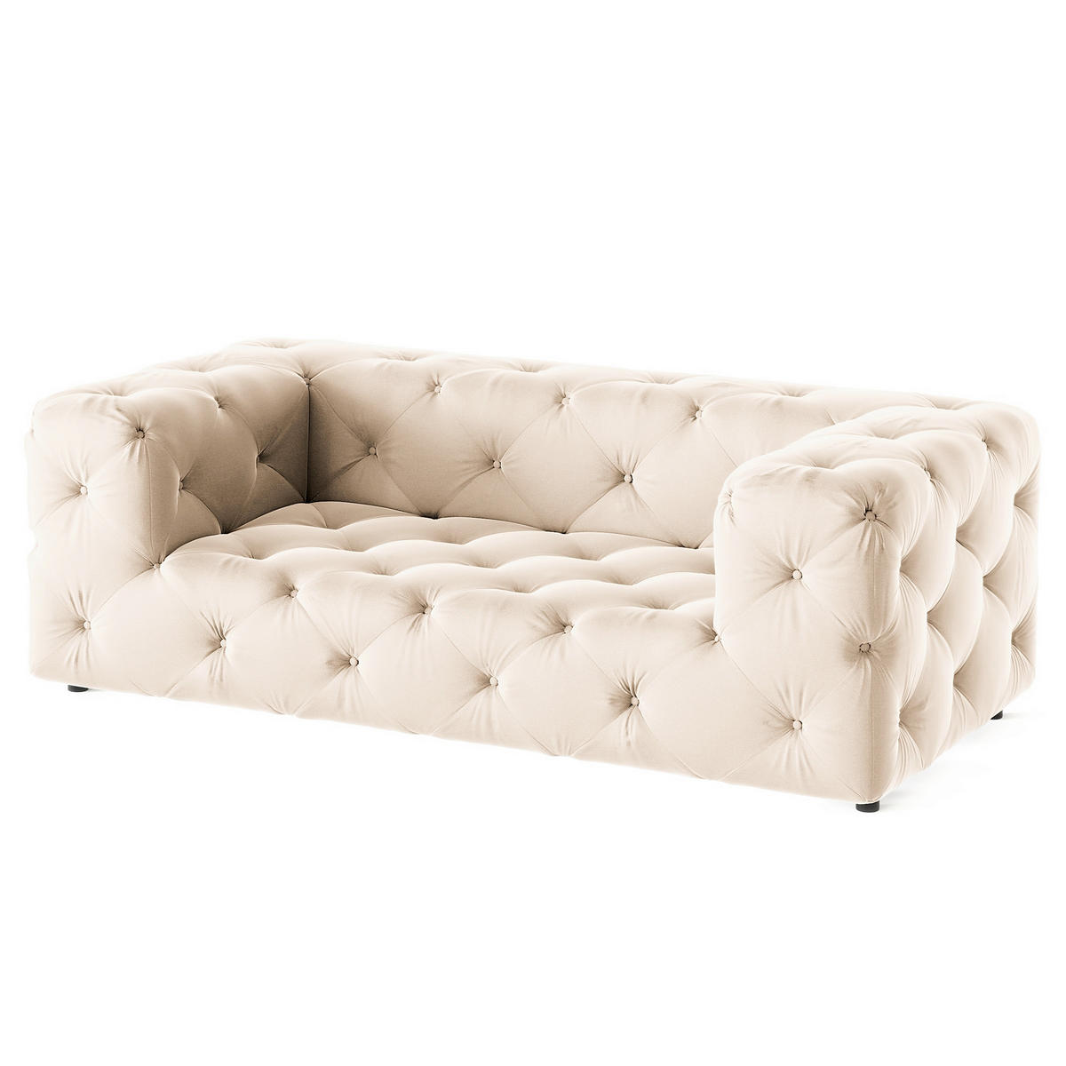 2-SITZER-SOFA Fresco Samt Creme  - Creme/Schwarz, Design, Kunststoff/Textil (193/71/100cm) - P & B
