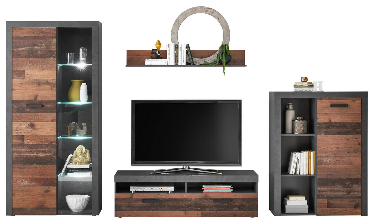 OBÝVACÍ STĚNA, barvy dubu, tmavě šedá - barvy dubu/tmavě šedá, Design, kompozitní dřevo/plast (320/190/39cm) - MID.YOU