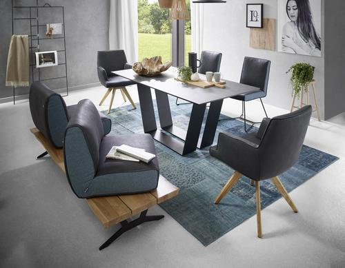 SITZBANK in Holz, Metall, Textil, Leder Schwarz, Türkis, Dunkelbraun - Türkis/Dunkelbraun, Design, Leder/Holz (190/85/69cm) - Ambiente