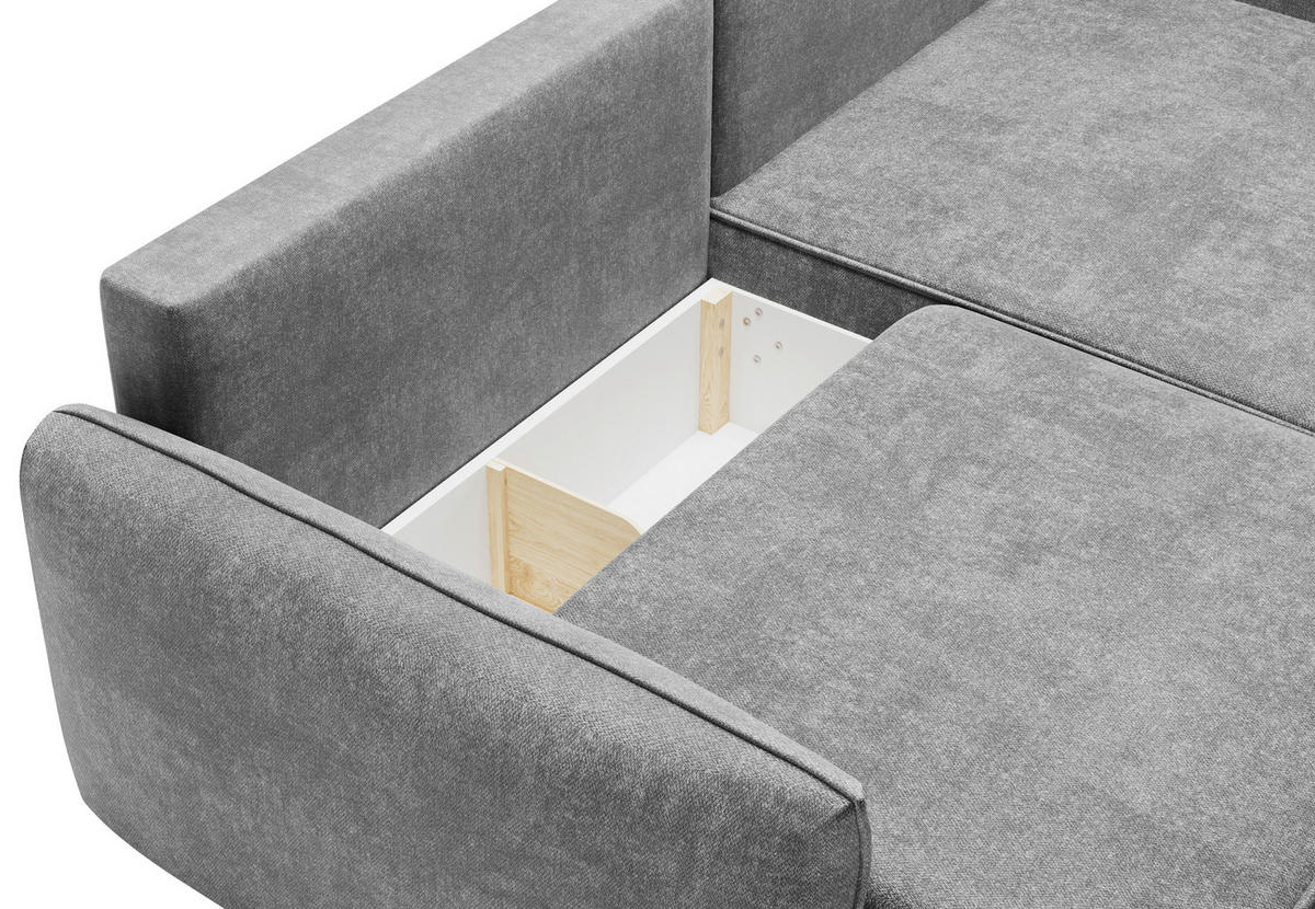 ECKSOFA Graphitfarben Struktur Rückenkissen, Bettkasten, Schlaffunktion, Rücken echt, Liegefläche im Originalstoff  - Schwarz/Graphitfarben, KONVENTIONELL, Kunststoff/Textil (266/148cm) - Milino